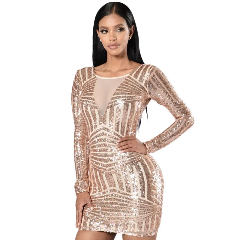 

Wholesale Women Long Sleeve Sequin Dress Hot Sexy Club Dress, N/a