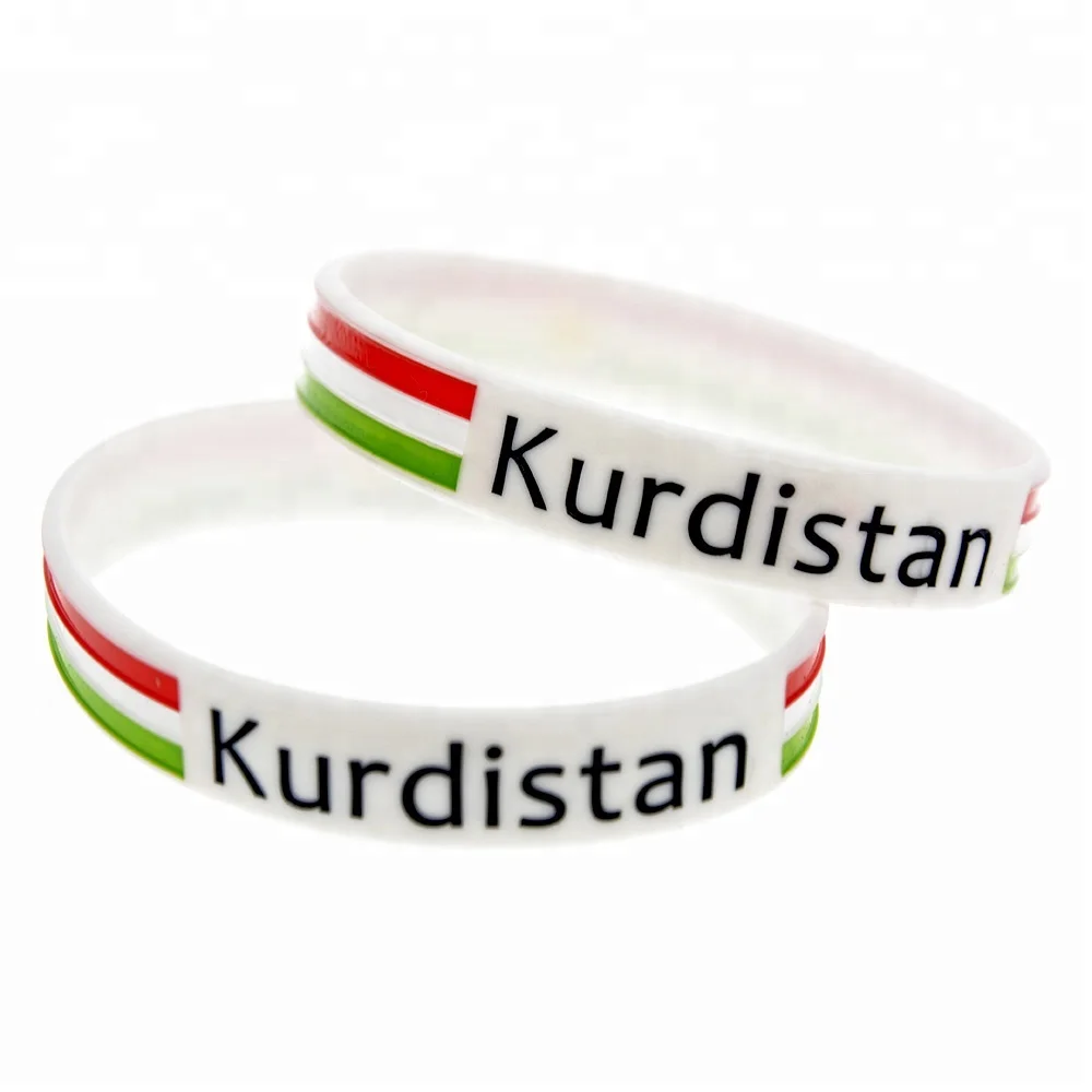 

50PCS/Lot Promotional Bracelet Kurdistan Flag Silicone Wristband, White