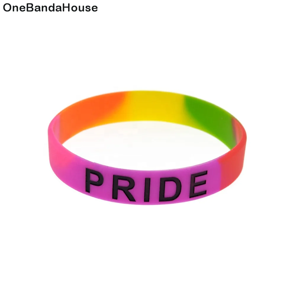 

50PCS Segmented Color Pride Silicone Wristband Ink Filled Logo Promotion Gift