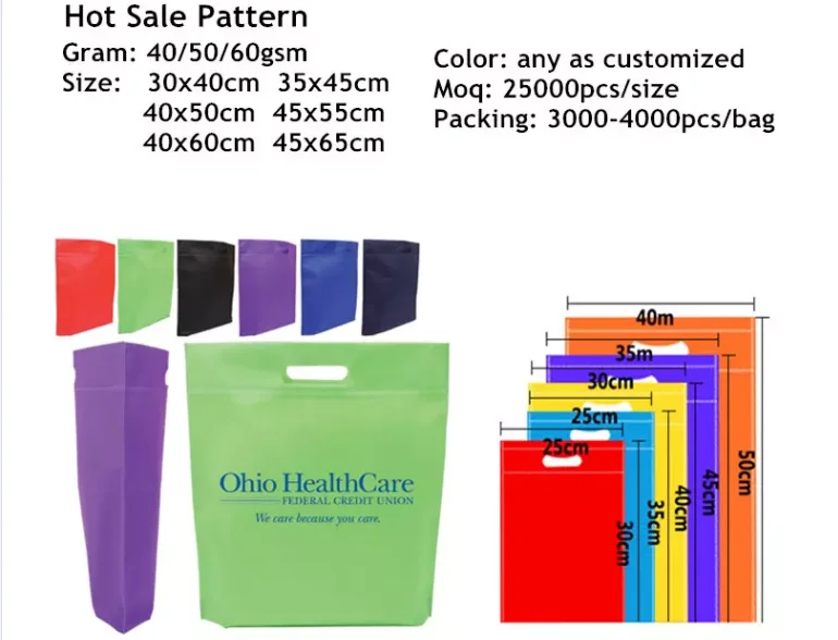PP Nonwoven Plastic Die Cut Bags High Quality D Cut Non-woven Bags Good Price Die Cut Handle Bags for Supermarket