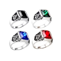 

hot 2019 selling amazon handmade jewellery Mens Stainless Steel Vintage Rubyt Masonic Ring Freemason Symbol Rings