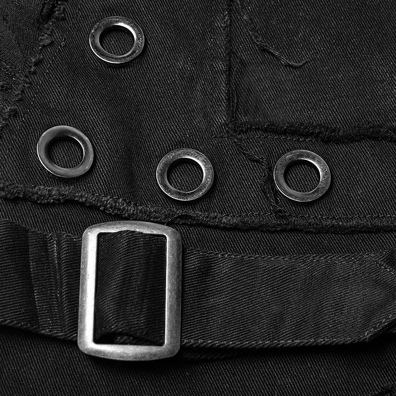WK319 Punk personality broken mesh matching biker vintage rivets skinny trousers