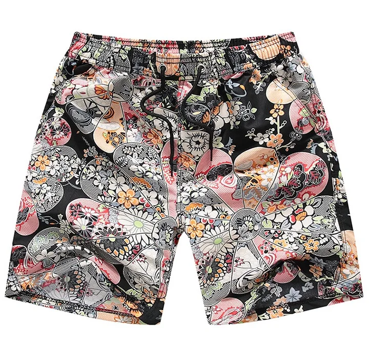 

Japanese Print Design Men's Beach Shorts Knee Length Swim Surf Board Short Pants Quick Dry Holiday Sportswear, 4 print designs