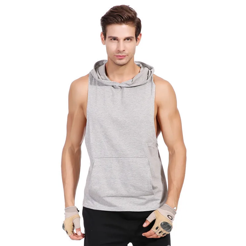 

2019 Custom your logo Top new design high quality gym men plain sleeveless hoodie, Customized color