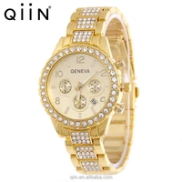 

geneva gold diamond watch with date function QE0108