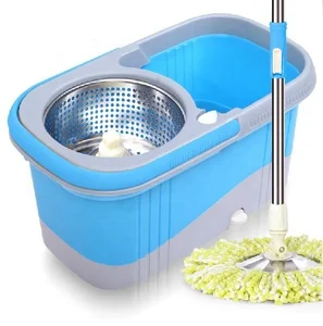 Image of Spin easy going spinning Mop and Bucket Floor Cleaning System with 2 Microfiber Mop Heads Stainless Steel Dry Basket for Home
