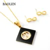 Emerald New Products 316 Titanium Stainless Steel Accessories Square Black Shell Necklaces And Earring Set