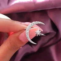 

New Creative Fashion Moon Star Crystal Open Ring For Women Party Wedding Bridal Rings Jewelry Accessories Gift
