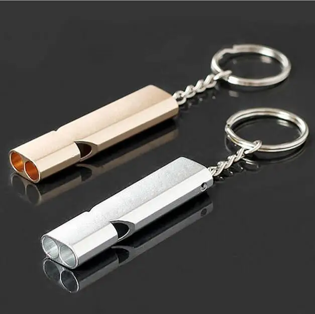 

Double-frequency Gold/Sliver Emergency Survival Whistle Keychain Aerial Aluminum Alloy Camping Hiking Accessory Tool, Gold/silver