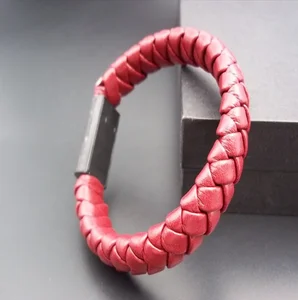 Flat PU Leather Bracelet USB Charger Cable Mobile Phones