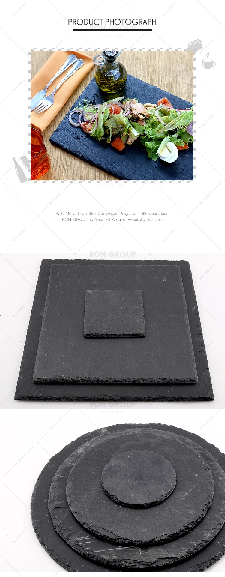 Factory Hot Sale Black Color Highclass Wholesale Natural Edge Dinner