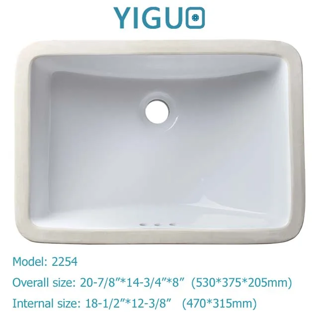 
White colour US design, without faucet feature and rectangle undermount installation type wash basin 2254(1812) 