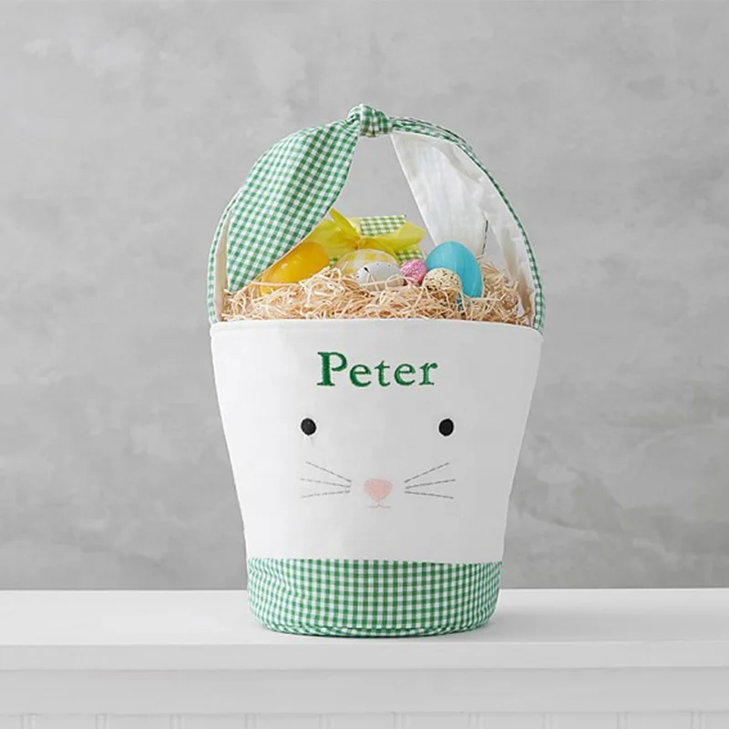 

2019 Personalized Kids Monogram Tie Ear Bunny Buckets For Easter Decoration, As picture show