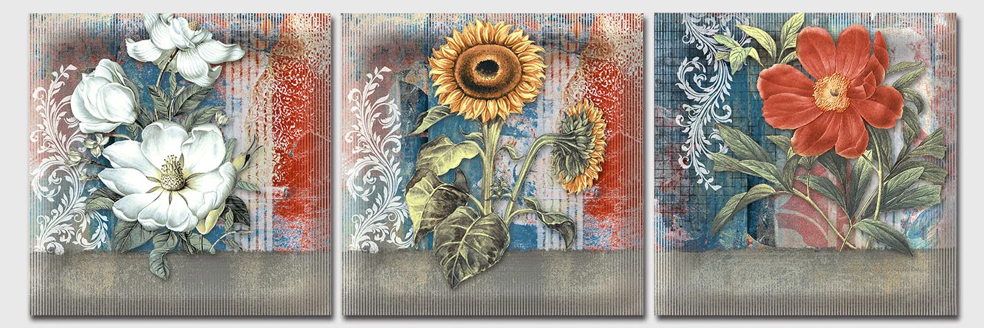 3 panel chinese flowers canvas print painting art wall decor