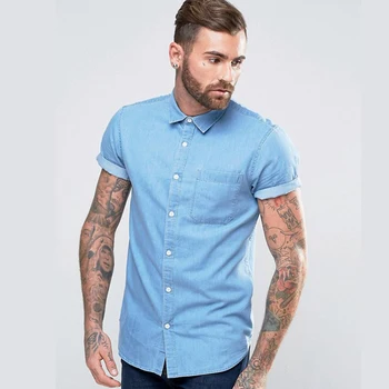 blue denim shirt short sleeve