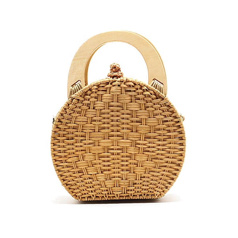 

Handwoven Round Rattan Bag Straw Handbag, Camel