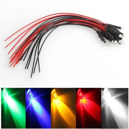 

10 Pcs DC 12V Pre-wired LED Lamp Cable Bulb Emitting Diode 18cm 5mm Car Light Assembly