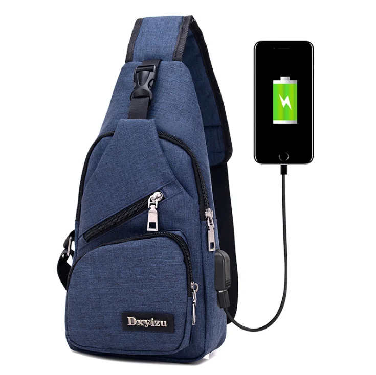 

High Quality Polyester Men's Sling Chest Bag With USB Charging Port, Many colors