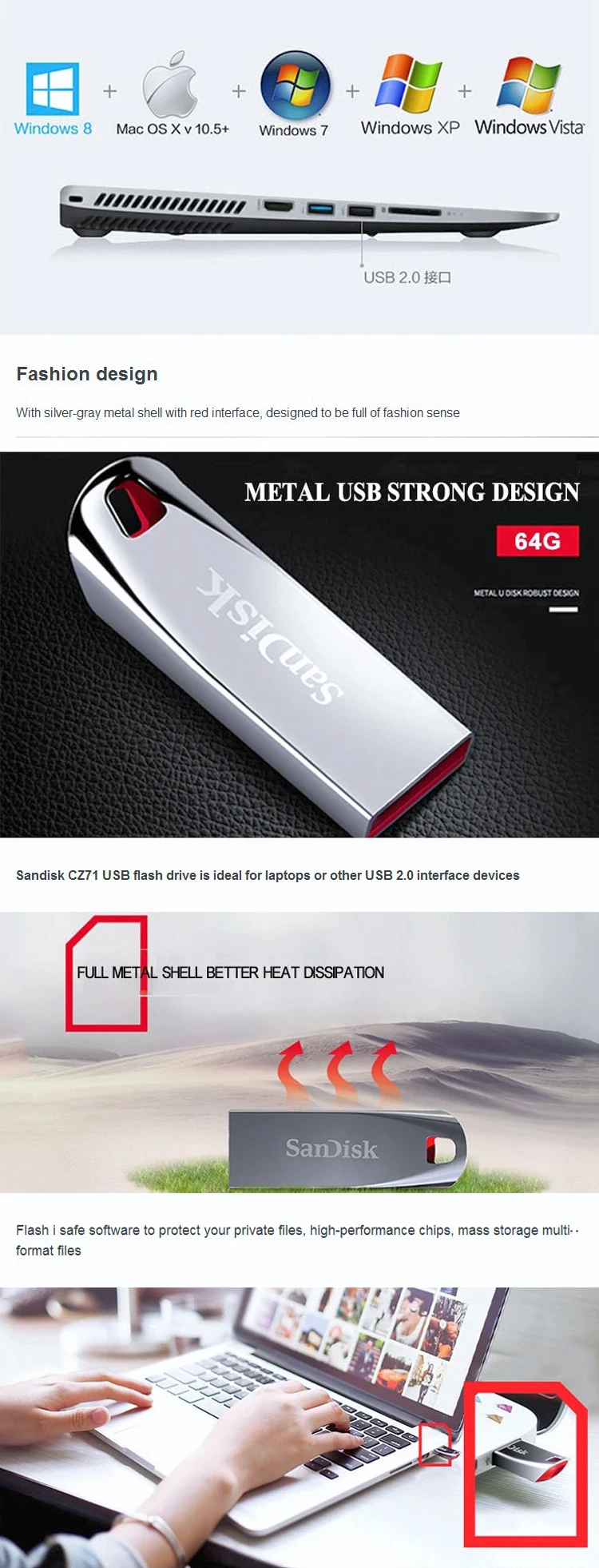 100% original SANDISK USB 2.0 CZ71 64G wholesale pen drive sandisk flash drive 16G 32G 128G - ANKUX.COM