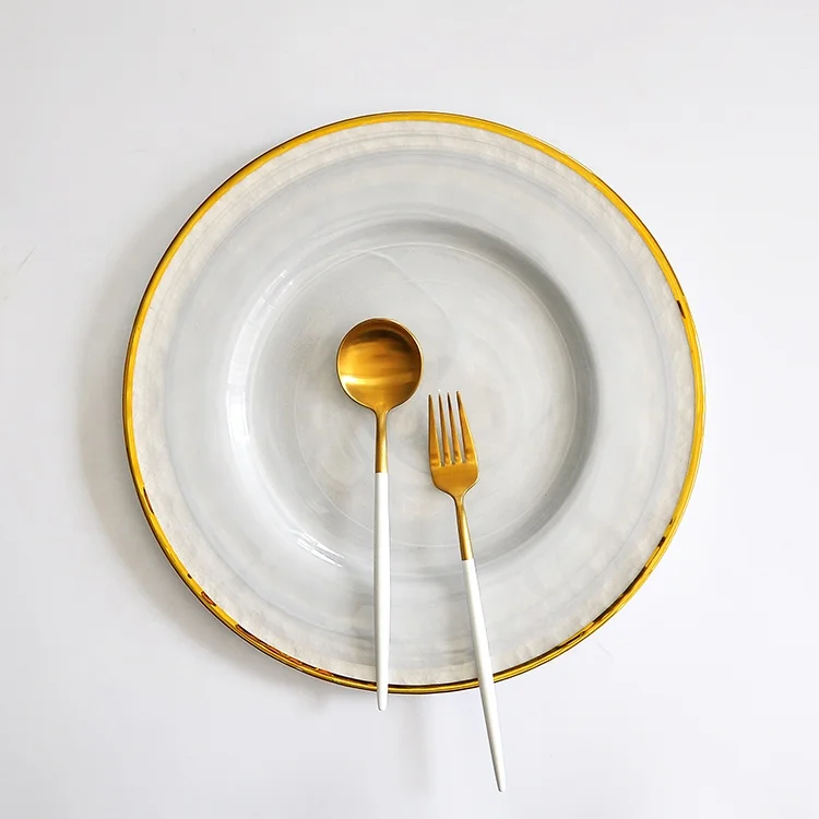 

Table rimmed new wedding and restaurant decoration charger plate,wholesale opal glass plate