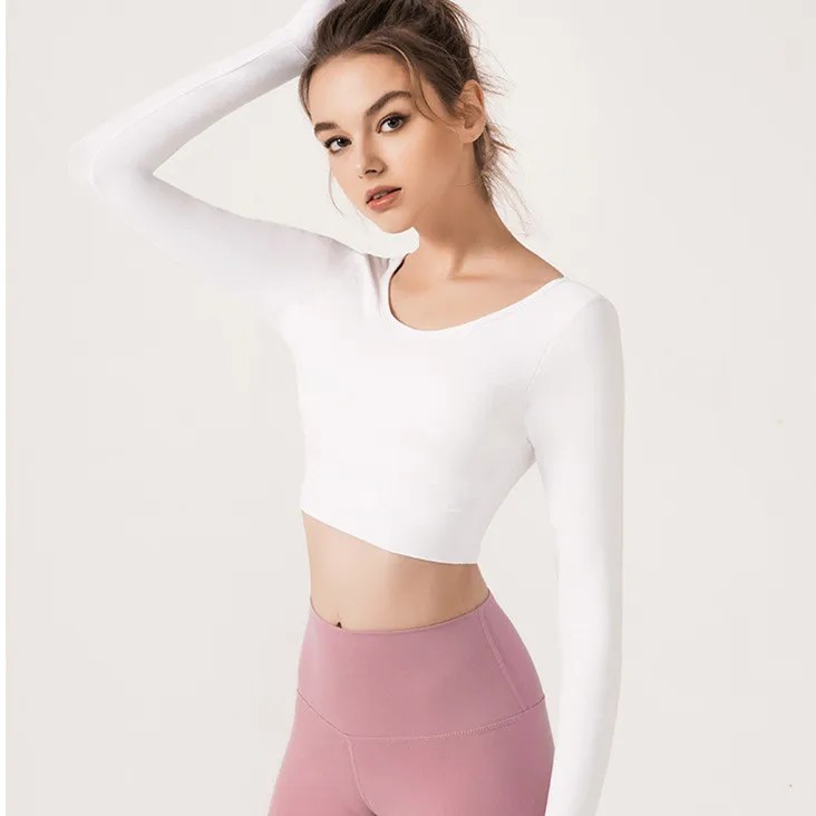 

Summer Fitness Athletic Solid Color Gym Active Yoga Wear Crop Top T Shirt