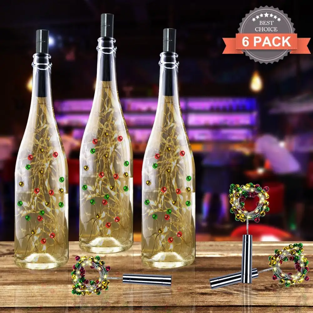Ip44 Wine Bottle Stopper Battery Powered Copper String Light With Bells