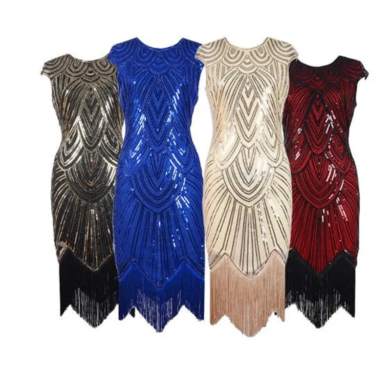 

Vintage flapper wedding prom party night club fringe glitter evening sequin bodycon sequin dress, N/a