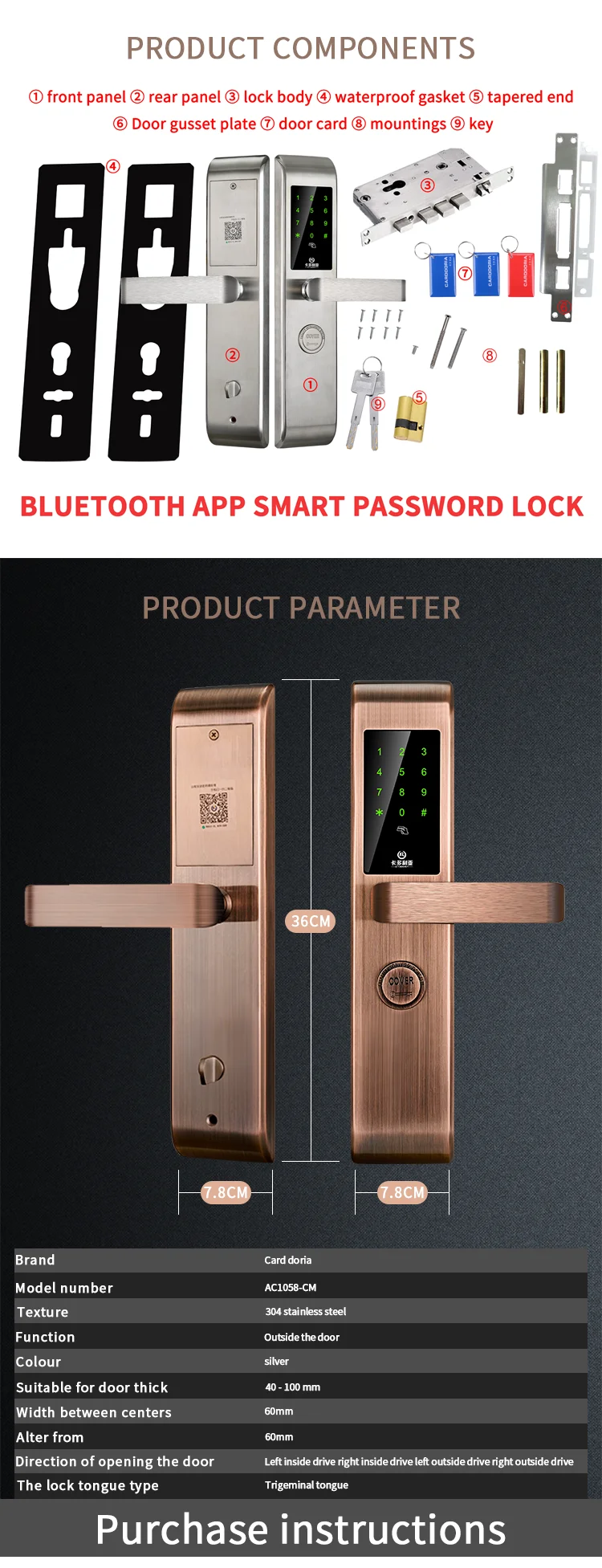 Password Handle Lock Credit Card Smart Fingerprint Lock Remote App