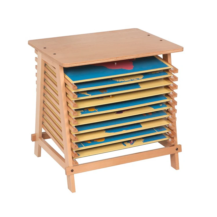 Montessori Puzzle Jigsaw Map Storage Cabinet For Kids Wooden Shelf