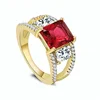 Large Cheap Classic Square Gold Ruby Single Stone 925 Sterling Silver Rings