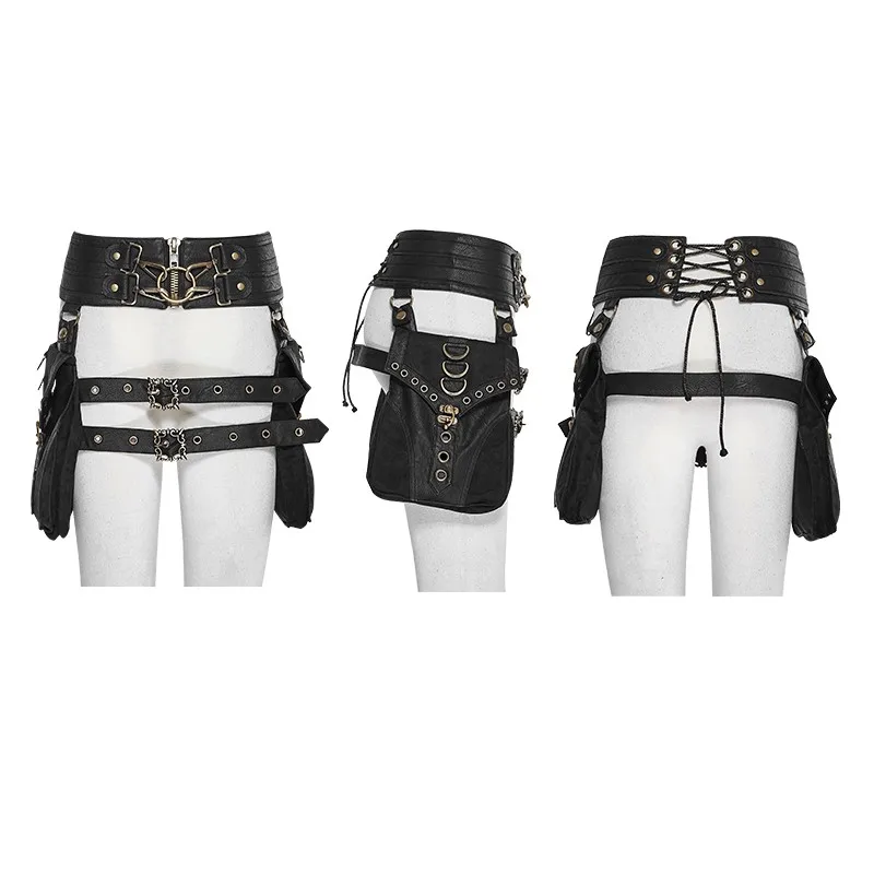 S-186 hot sale punk and rock gold metal women leather waist bag