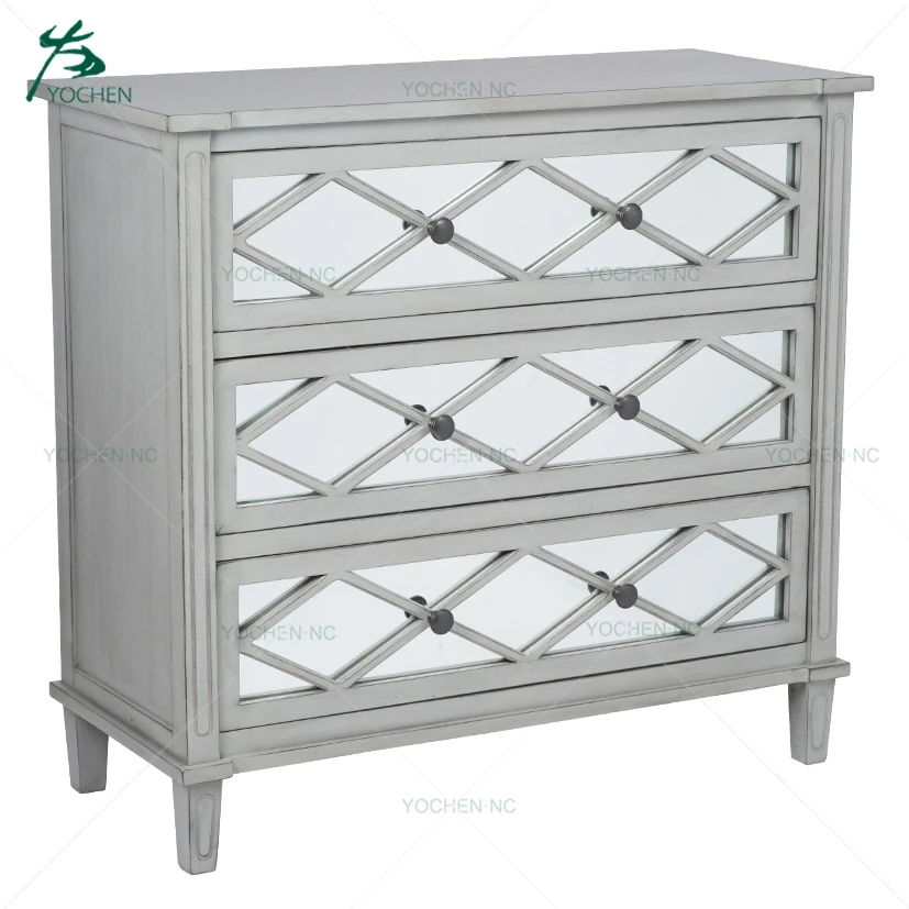 Vintage Mirrored Furniture Round Edge Chest Of Drawer Cabinet