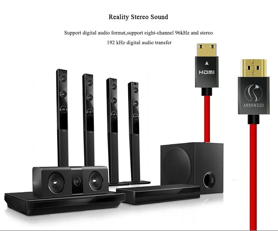Mini HDMI to HDMI Cable compatible with HDMI (Ultra HD, 4K, 3D, Full HD, 1080p, HDR, ARC, Highspeed with Ethernet) - ANKUX.COM