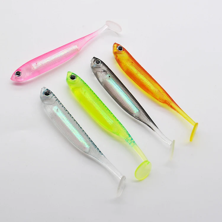 

Pesca 9.5cm 2g For Saltwater Shad Fish with Inner Colorful Reflection Tube Inside Soft Hollow Rainbow Rubber Lures, 5 colors