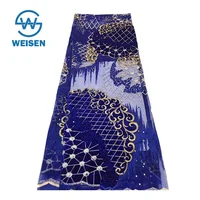 

Royal Blue Embroidery Beaded Tulle Bead French High Quality African Lace Fabric