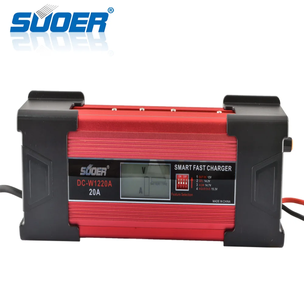 

Suoer 3 State 20 Amp Fully PWM 12V 20A Smart Fast Solar Car Battery Charger, Red