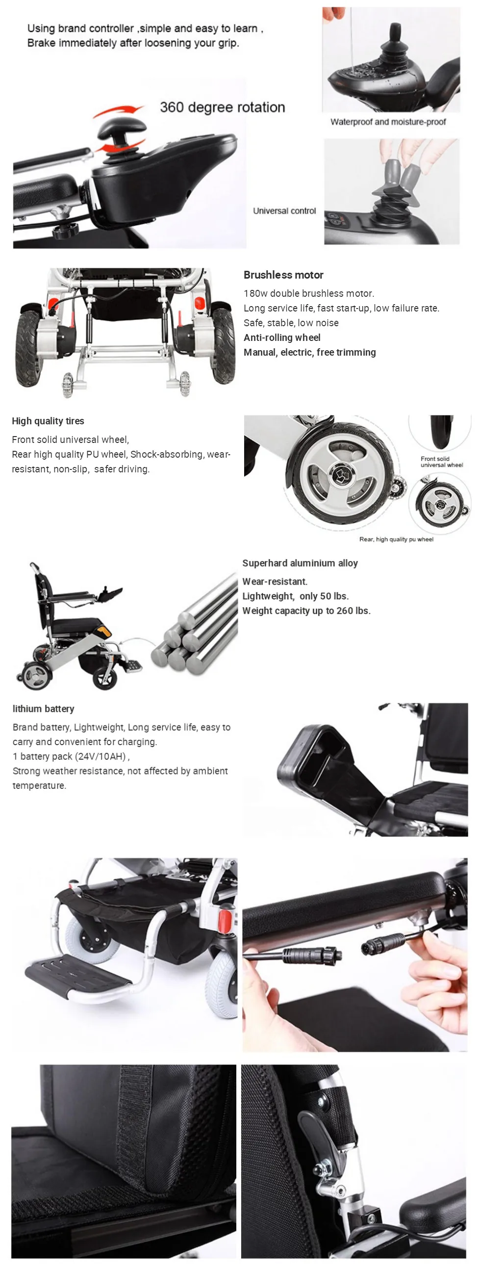 Portable Lightweight Children Travel Foldable Electric Wheelchair Black Silver Rehabilitation Therapy Supplies PU Soild Tire JBH