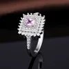 Plain White Gold Pave Diamond Pink Zircon Tat Ring