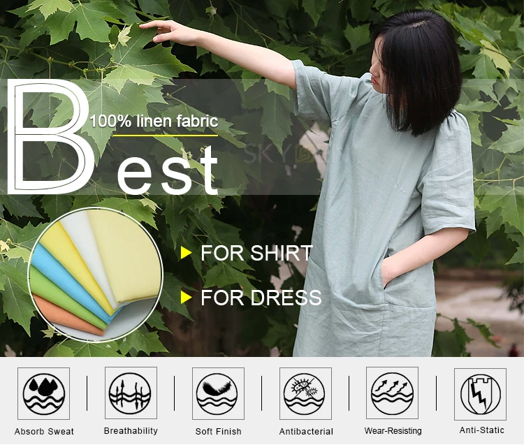 Skygen shirts cloth plain dyed soft woven solid color wholesale french irish italian 100% pure linen fabric for clothes