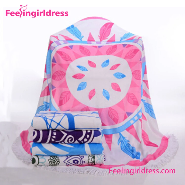 Wholesale Multifunction Top Quality Cotton Circular Beach Towel With bag