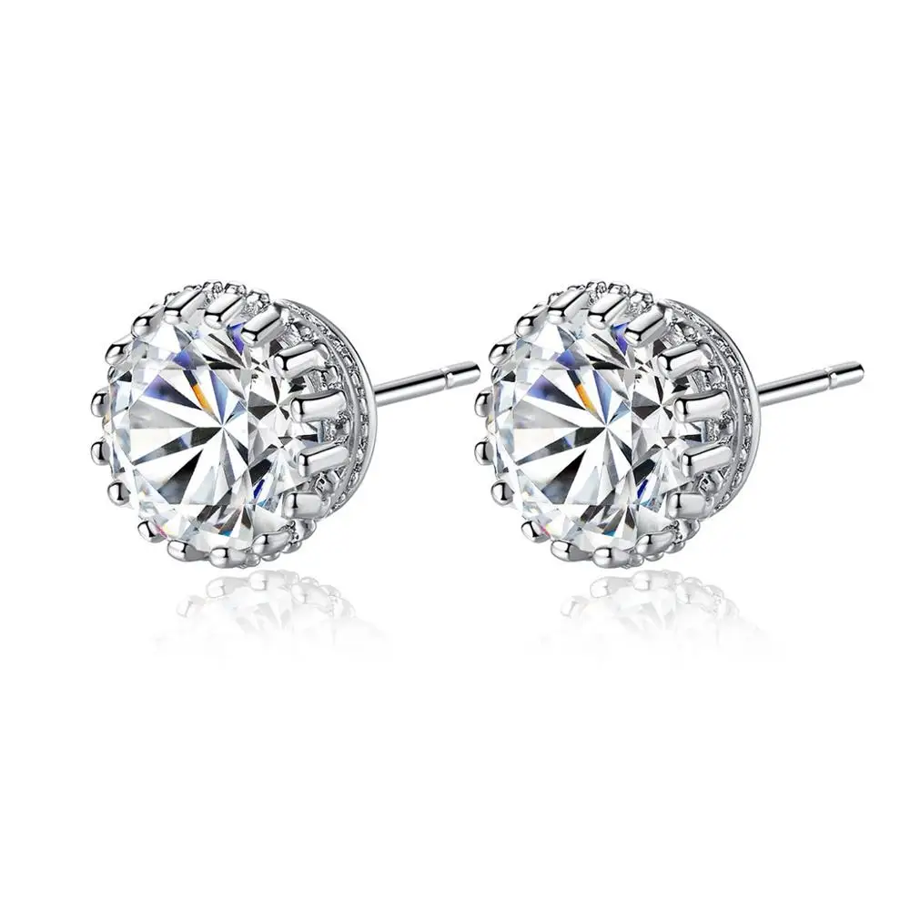 

LUOTEEMI Hot Sale 8mm 2ct Top Quality Sparkling Clear CZ Crown Design Women Daily Wear Wholesale Cheap Stud Earrings