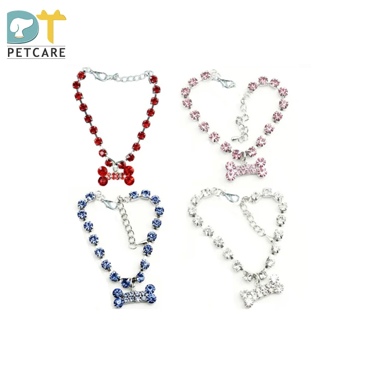 

Puppy Cat Dog Crystal/ Diamond Necklace With Bone Pendant Pearls Necklace Dog Collar Bling Rhinestones Cat Wedding Coll, Picture