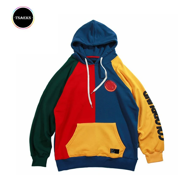 

Mens Fashion streetwear Color Block Patchwork hip hop hoodie