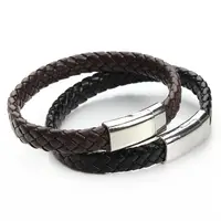 

New Magnetic Buckle Leather Bracelet Stainless Steel Braided Leather Bracelet For Men