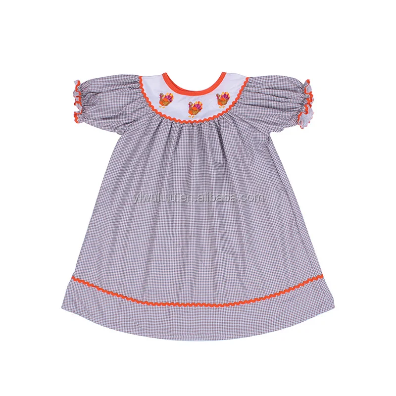 

New Arrival Thanksgiving Children Girls Dress Smocking Turkey Baby Dress, Picture