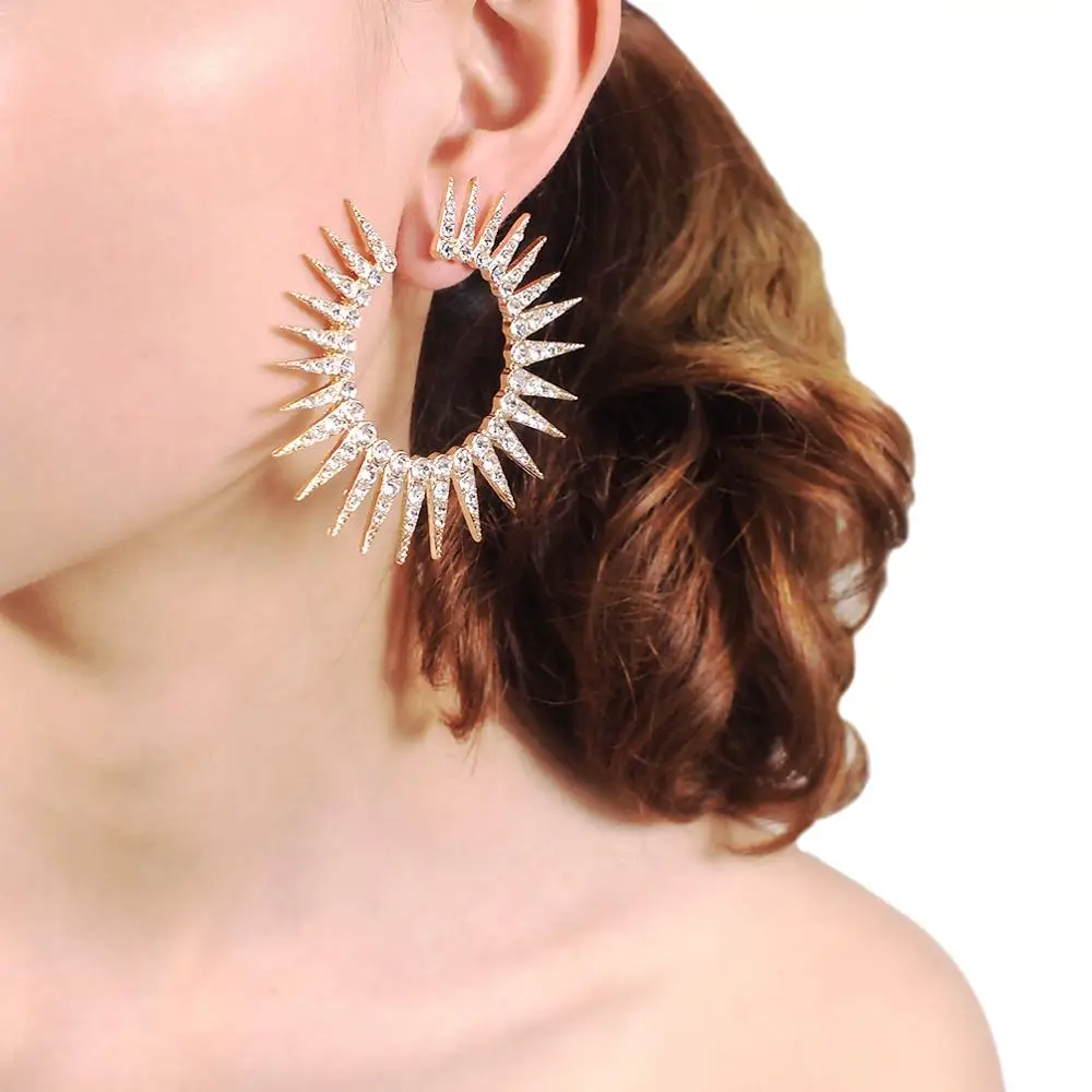 

HANSIDON Trend Rhinestone Stud Earrings For Women Shin Sun Alloy Hoop Earrings Jewelry Accessories Gift 2020, Glod,silver