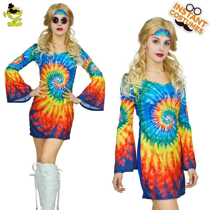 

Brand New Rainbow Hippie Costume Dress Adult Women' 60S 70 Costume, Blue