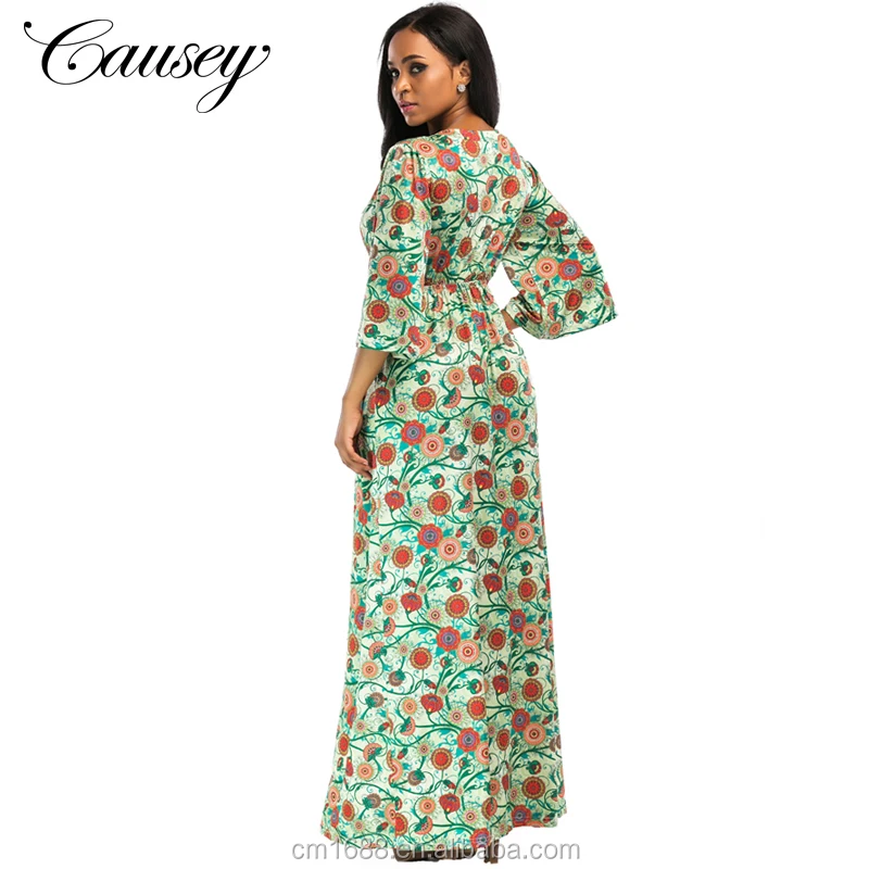 
2018 New Fashion Women Sexy V Neck Half Sleeve Long Dress Pleated Skirt Plus Size 