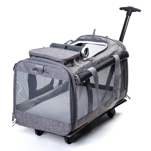 Image of wholesale portable 900D snow polyester two tone foldable large show dog trolley pet stroller carrier with wheel cat