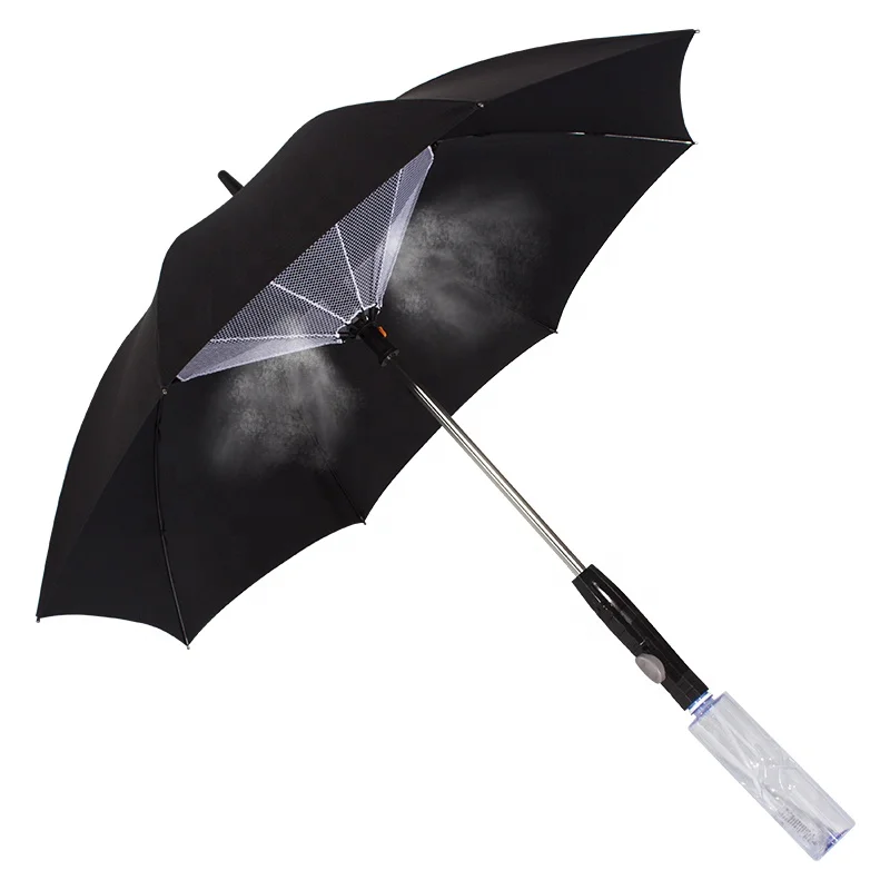 

Fantastic air condition umbrella 23*8K Out Door hot weather Cool sun umbrella with fan and water spray, Black color